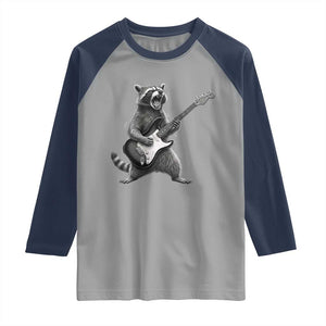 Funny Raccoon Playing Guitar Rock and Roll Raglan Shirt TS11 Sport Gray Navy Print Your Wear