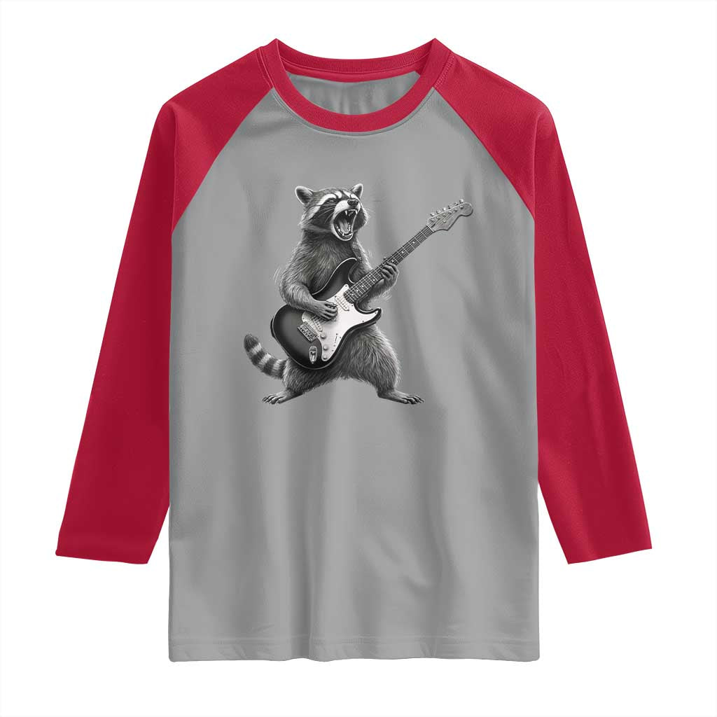 Funny Raccoon Playing Guitar Rock and Roll Raglan Shirt TS11 Sport Gray Red Print Your Wear