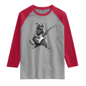 Funny Raccoon Playing Guitar Rock and Roll Raglan Shirt TS11 Sport Gray Red Print Your Wear