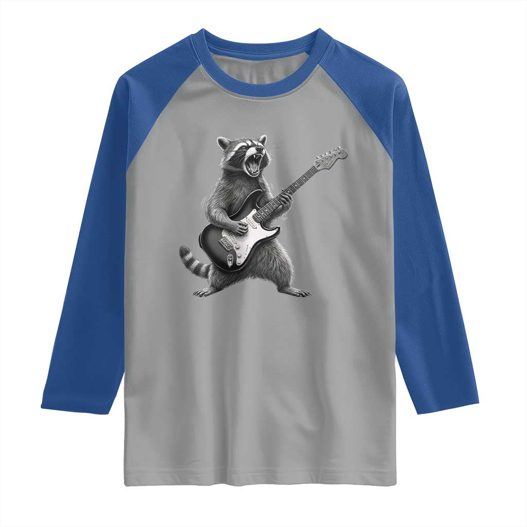 Funny Raccoon Playing Guitar Rock and Roll Raglan Shirt TS11 Sport Gray Royal Print Your Wear