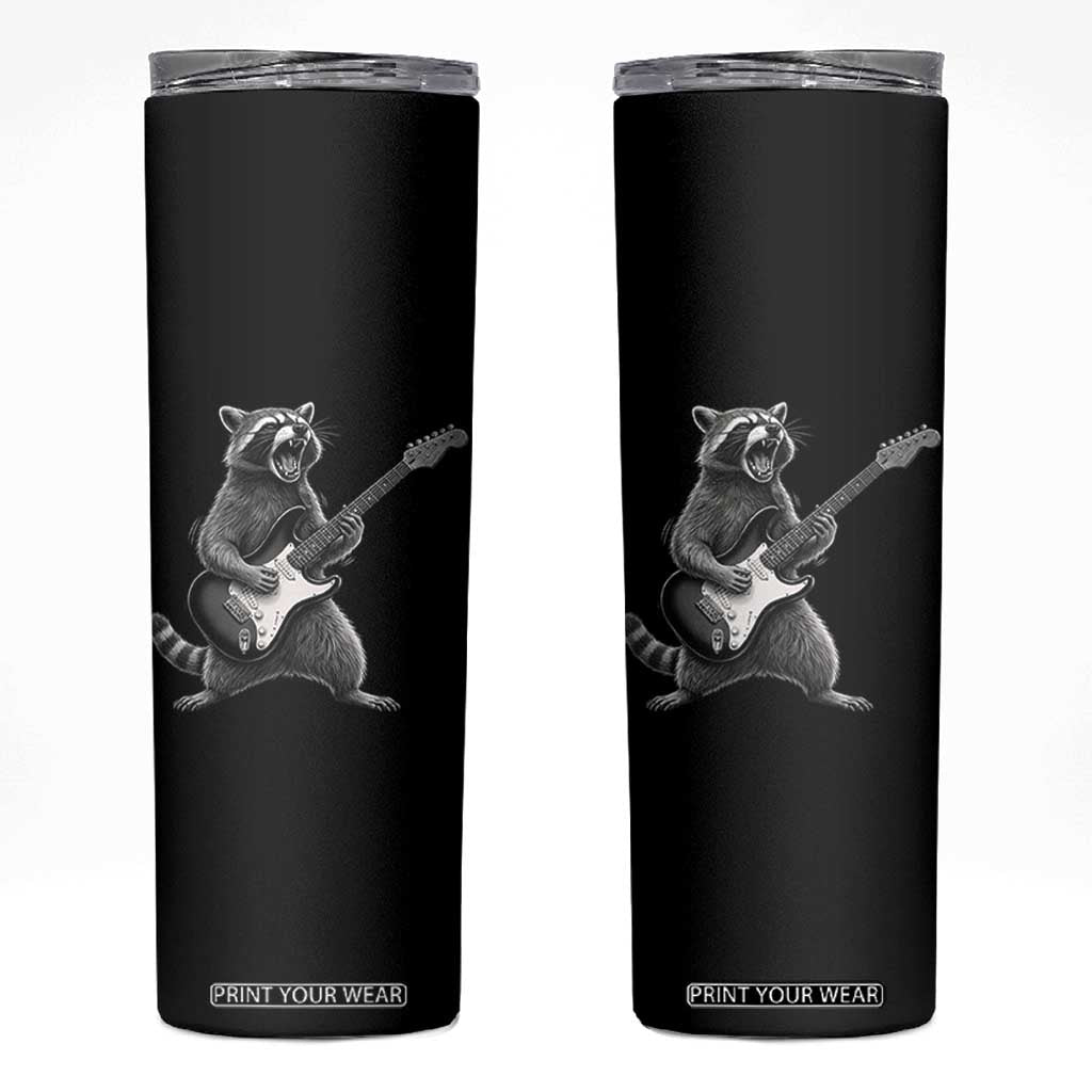 Funny Raccoon Playing Guitar Rock and Roll Skinny Tumbler TS11 Black Print Your Wear
