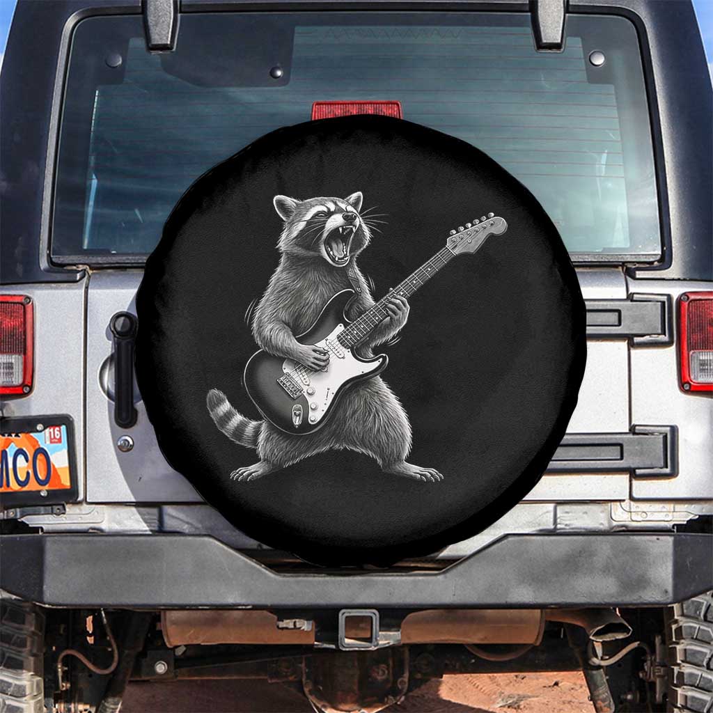 Funny Raccoon Playing Guitar Rock and Roll Spare Tire Cover TS11 No hole Black Print Your Wear