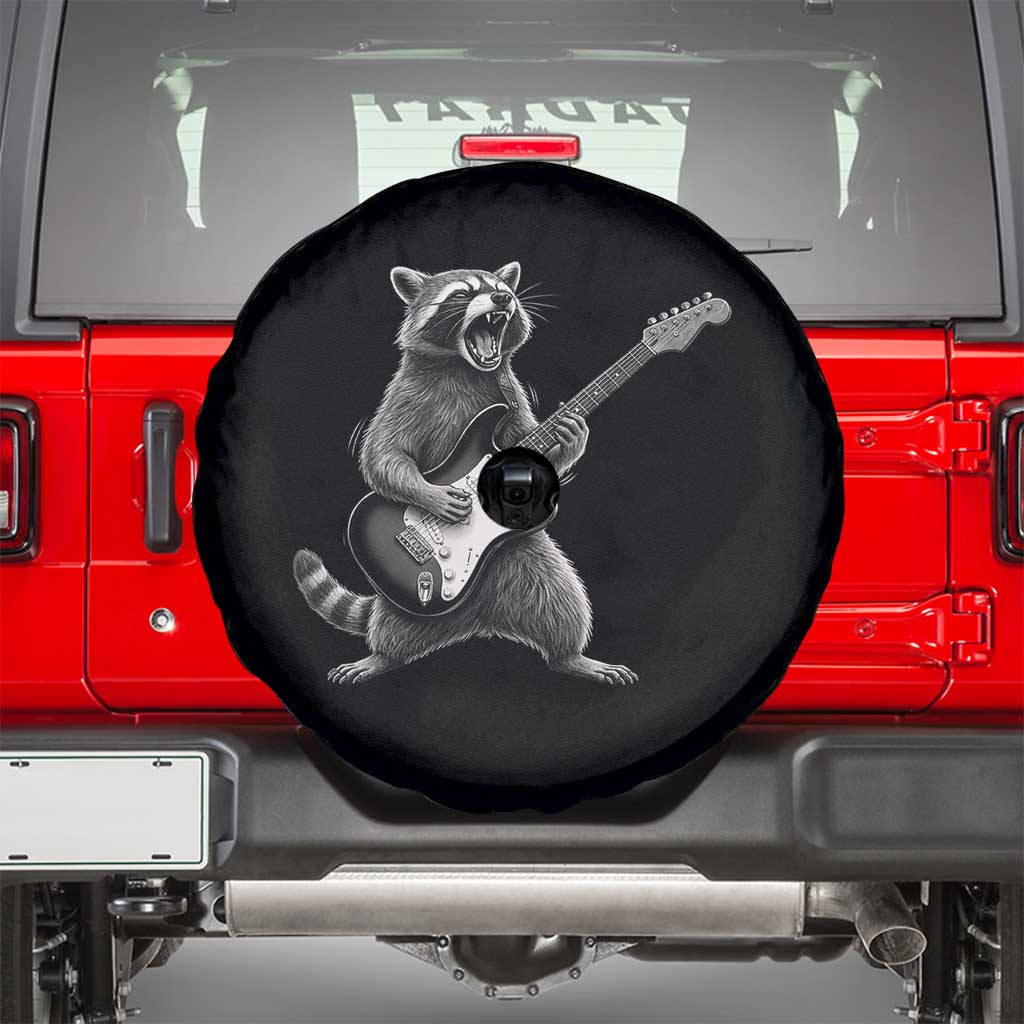 Funny Raccoon Playing Guitar Rock and Roll Spare Tire Cover TS11 Black Print Your Wear