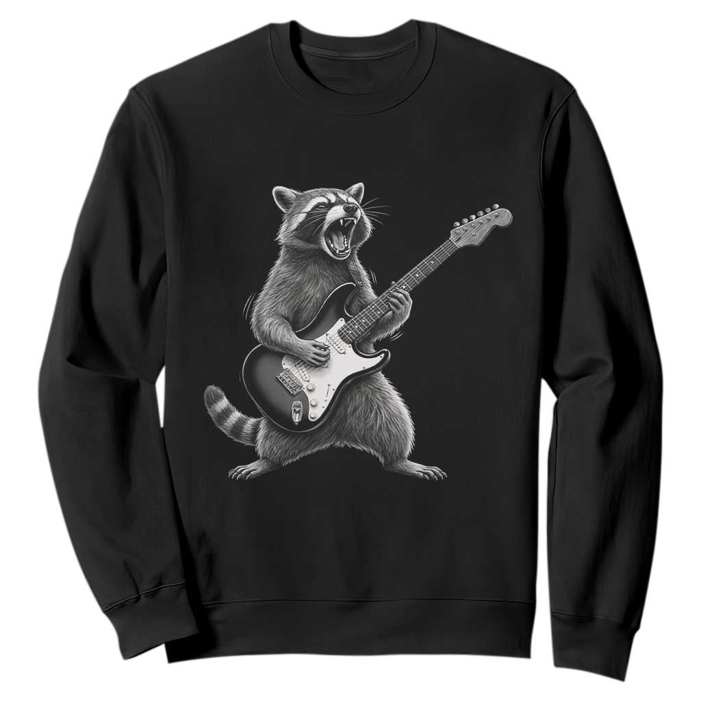 Funny Raccoon Playing Guitar Rock and Roll Sweatshirt TS11 Black Print Your Wear