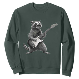 Funny Raccoon Playing Guitar Rock and Roll Sweatshirt TS11 Dark Forest Green Print Your Wear
