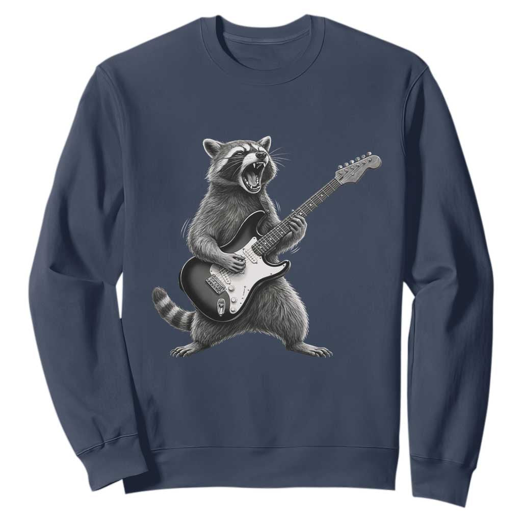 Funny Raccoon Playing Guitar Rock and Roll Sweatshirt TS11 Navy Print Your Wear
