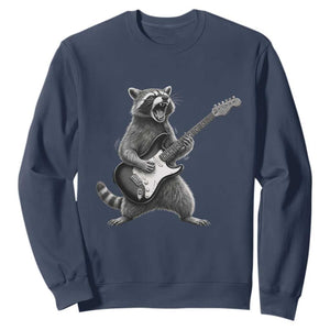Funny Raccoon Playing Guitar Rock and Roll Sweatshirt TS11 Navy Print Your Wear