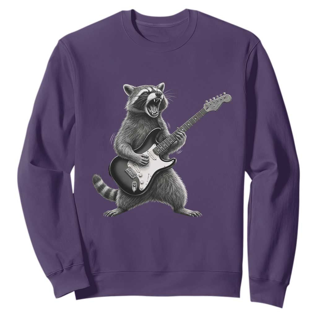Funny Raccoon Playing Guitar Rock and Roll Sweatshirt TS11 Purple Print Your Wear