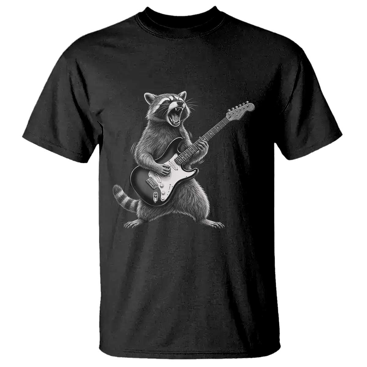 Funny Raccoon Playing Guitar Rock and Roll T Shirt TS11 Black Print Your Wear
