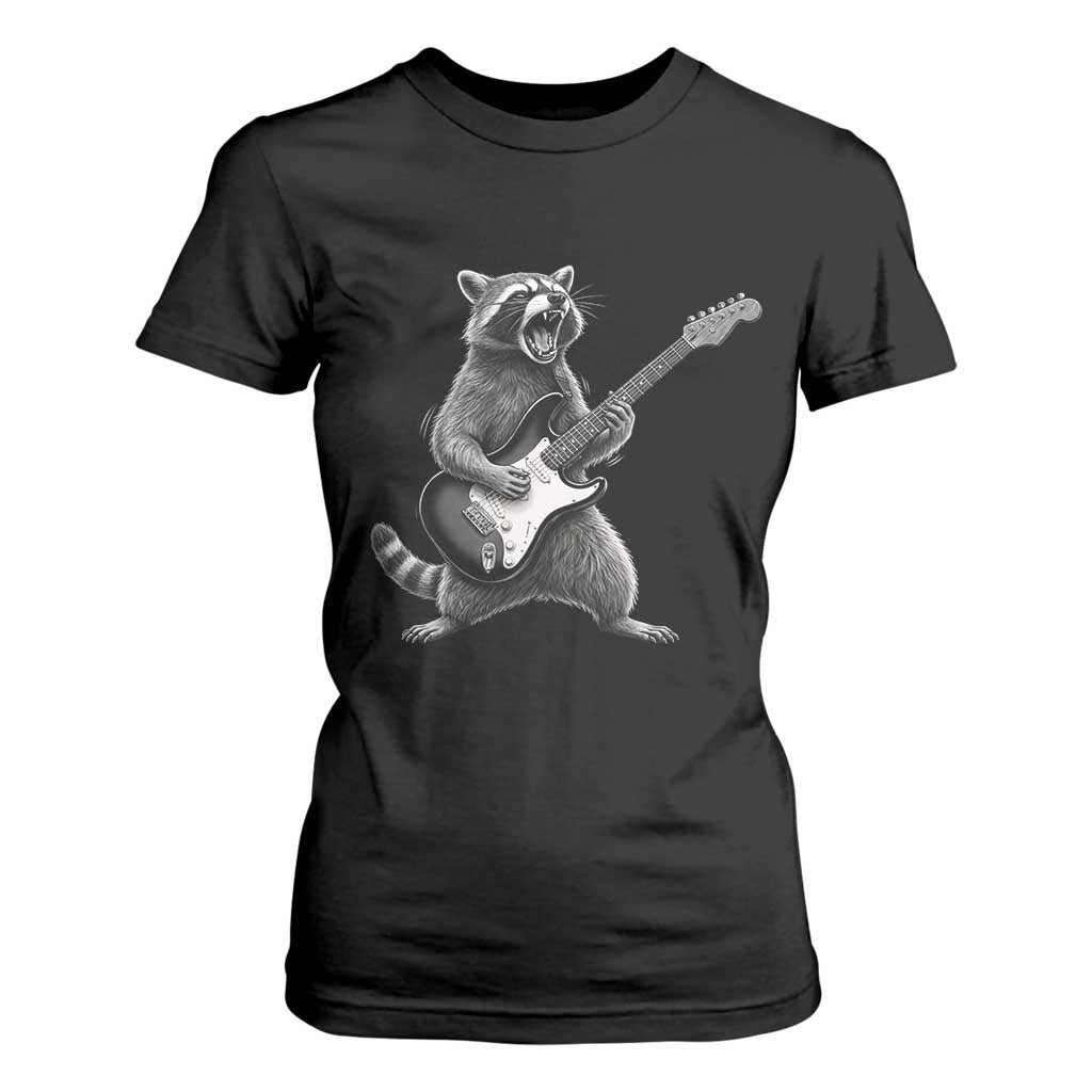 Funny Raccoon Playing Guitar Rock and Roll T Shirt For Women TS11 Black Print Your Wear