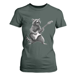 Funny Raccoon Playing Guitar Rock and Roll T Shirt For Women TS11 Dark Forest Green Print Your Wear