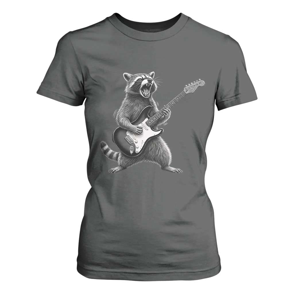 Funny Raccoon Playing Guitar Rock and Roll T Shirt For Women TS11 Dark Heather Print Your Wear