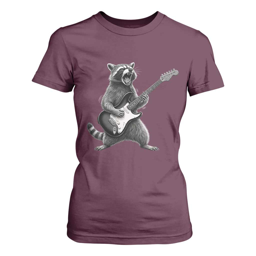 Funny Raccoon Playing Guitar Rock and Roll T Shirt For Women TS11 Maroon Print Your Wear