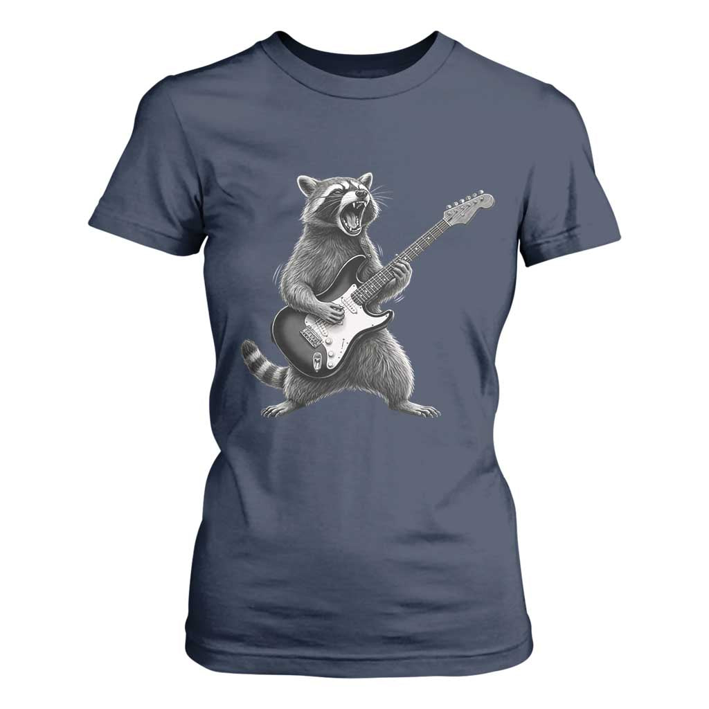 Funny Raccoon Playing Guitar Rock and Roll T Shirt For Women TS11 Navy Print Your Wear