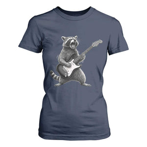 Funny Raccoon Playing Guitar Rock and Roll T Shirt For Women TS11 Navy Print Your Wear