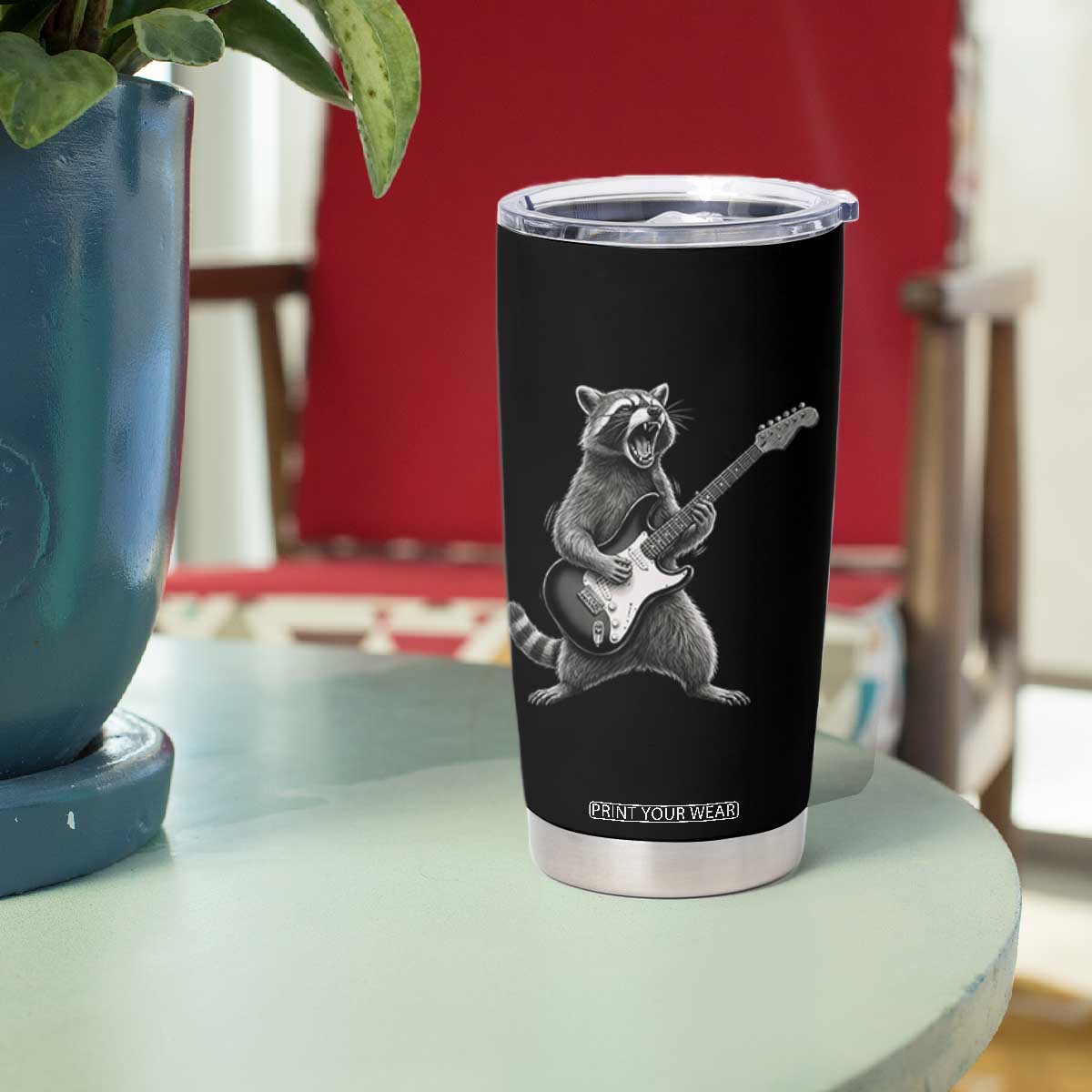 Funny Raccoon Playing Guitar Rock and Roll Tumbler Cup TS11 Print Your Wear