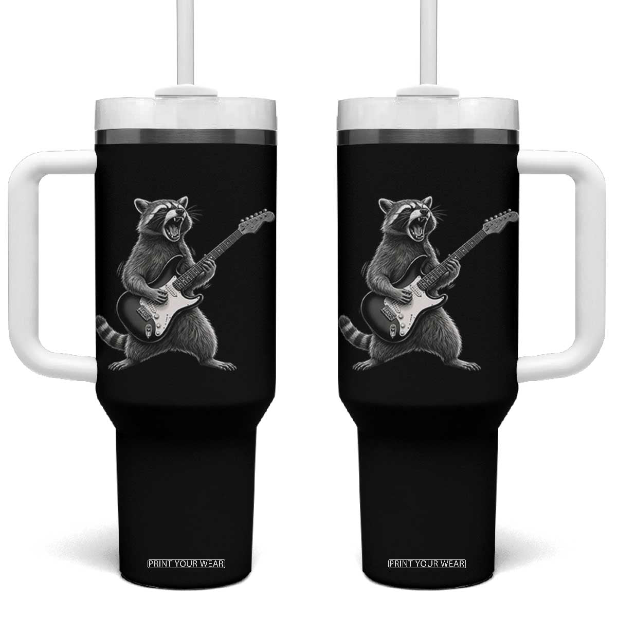 Funny Raccoon Playing Guitar Rock and Roll Tumbler With Handle TS11 One Size: 40 oz Black Print Your Wear