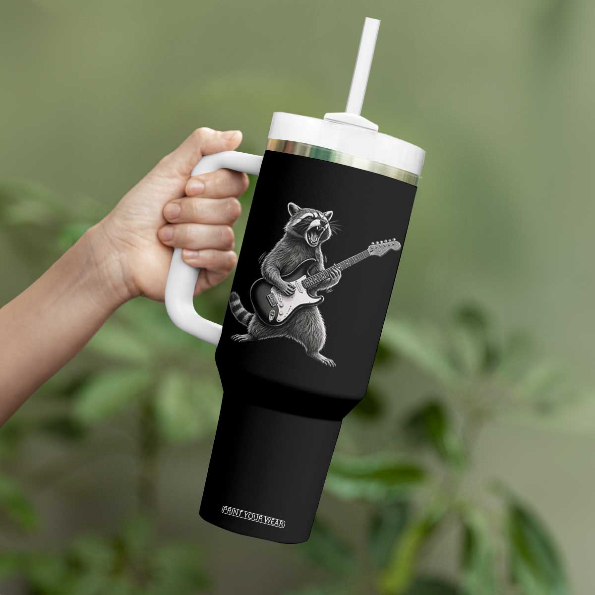 Funny Raccoon Playing Guitar Rock and Roll Tumbler With Handle TS11 Print Your Wear