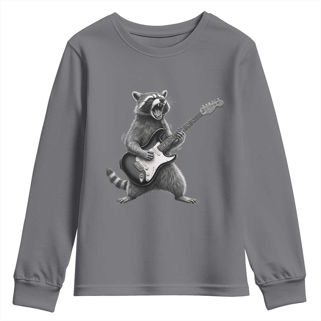 Funny Raccoon Playing Guitar Rock and Roll Youth Sweatshirt TS11 Charcoal Print Your Wear