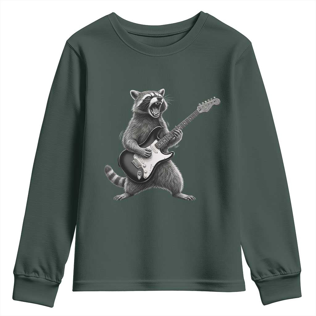 Funny Raccoon Playing Guitar Rock and Roll Youth Sweatshirt TS11 Dark Forest Green Print Your Wear