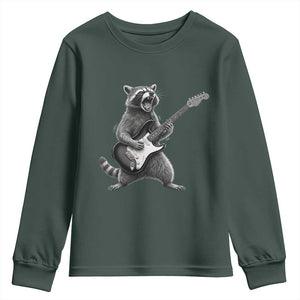 Funny Raccoon Playing Guitar Rock and Roll Youth Sweatshirt TS11 Dark Forest Green Print Your Wear