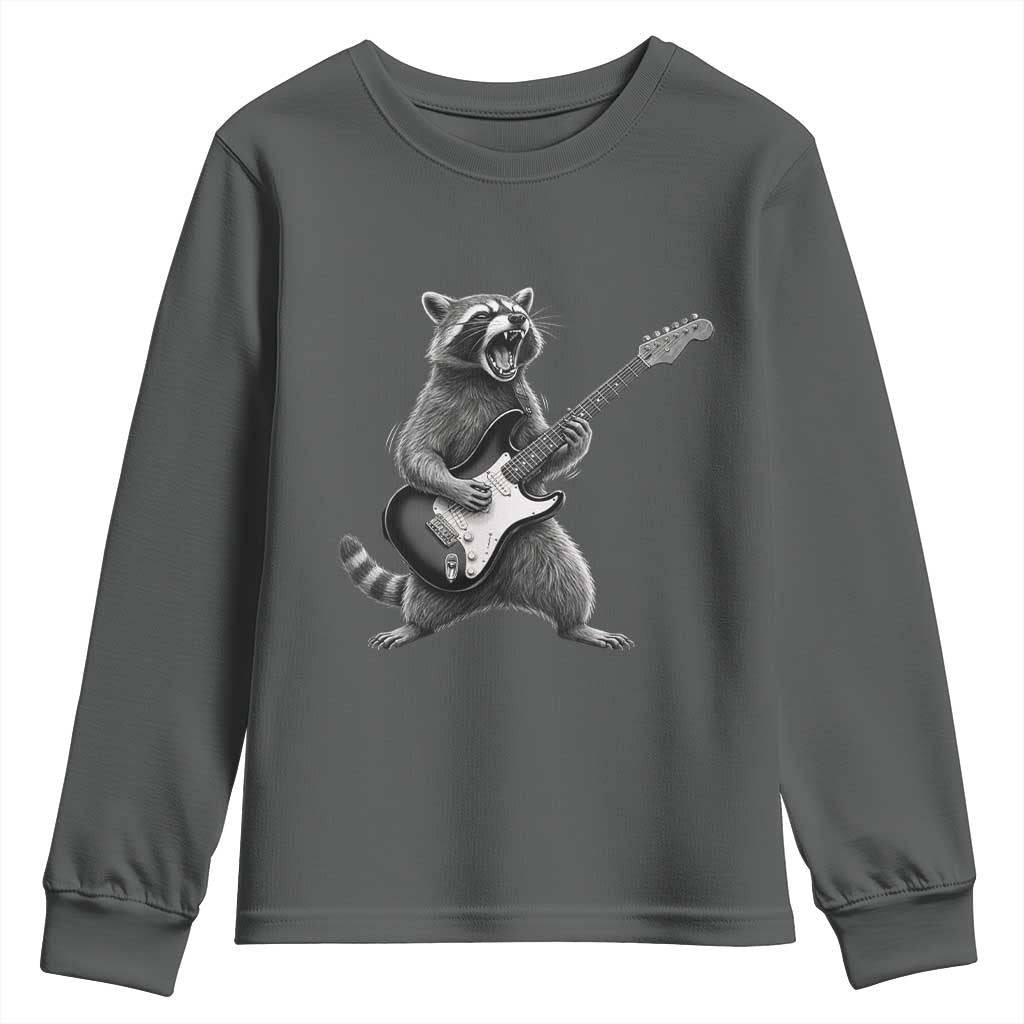 Funny Raccoon Playing Guitar Rock and Roll Youth Sweatshirt TS11 Dark Heather Print Your Wear