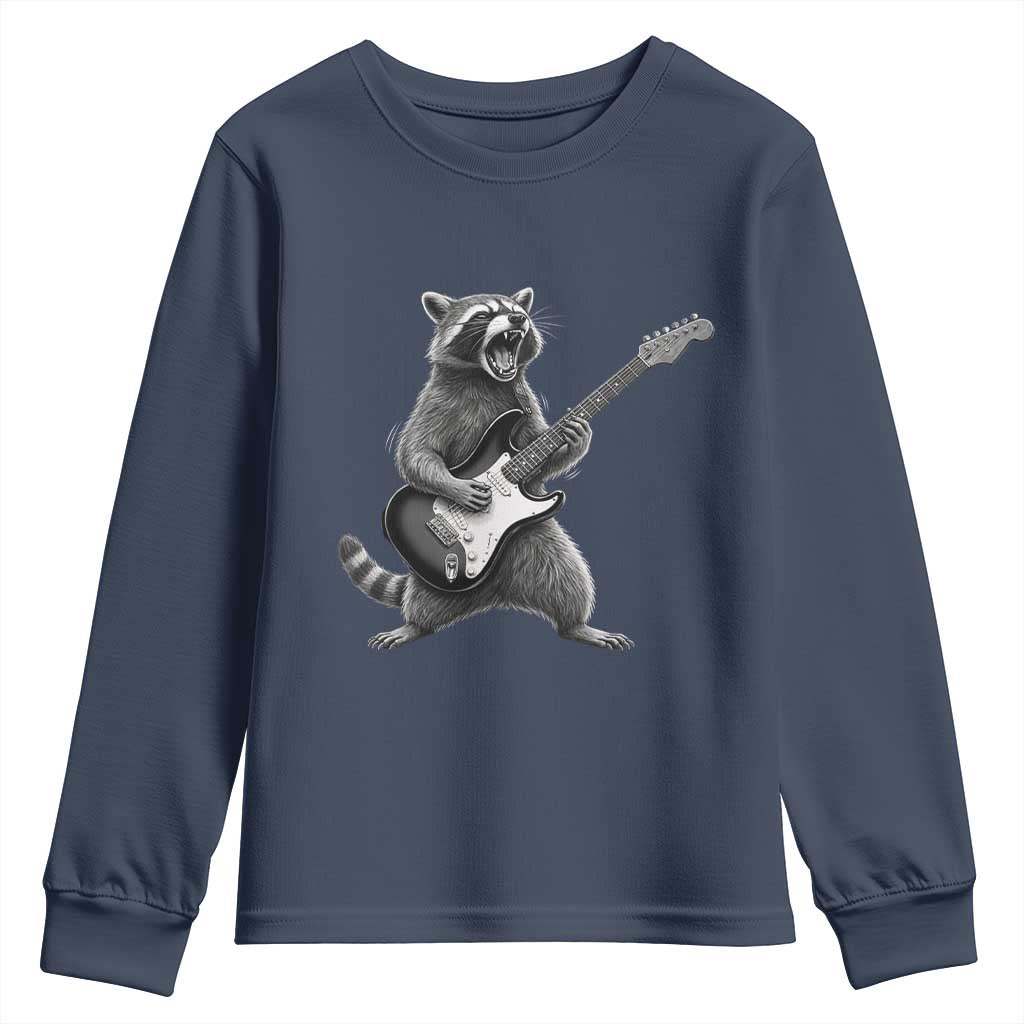 Funny Raccoon Playing Guitar Rock and Roll Youth Sweatshirt TS11 Navy Print Your Wear