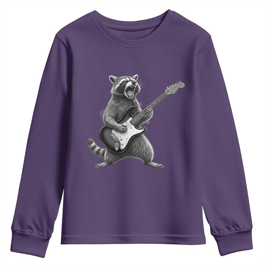 Funny Raccoon Playing Guitar Rock and Roll Youth Sweatshirt TS11 Purple Print Your Wear