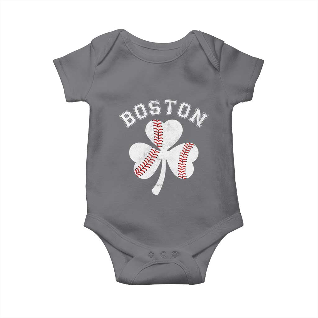 Funny Boston St Patricks Day Baseball Shamrock Baby Onesie TS11 Charcoal Print Your Wear