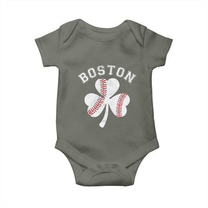 Funny Boston St Patricks Day Baseball Shamrock Baby Onesie TS11 Military Green Print Your Wear