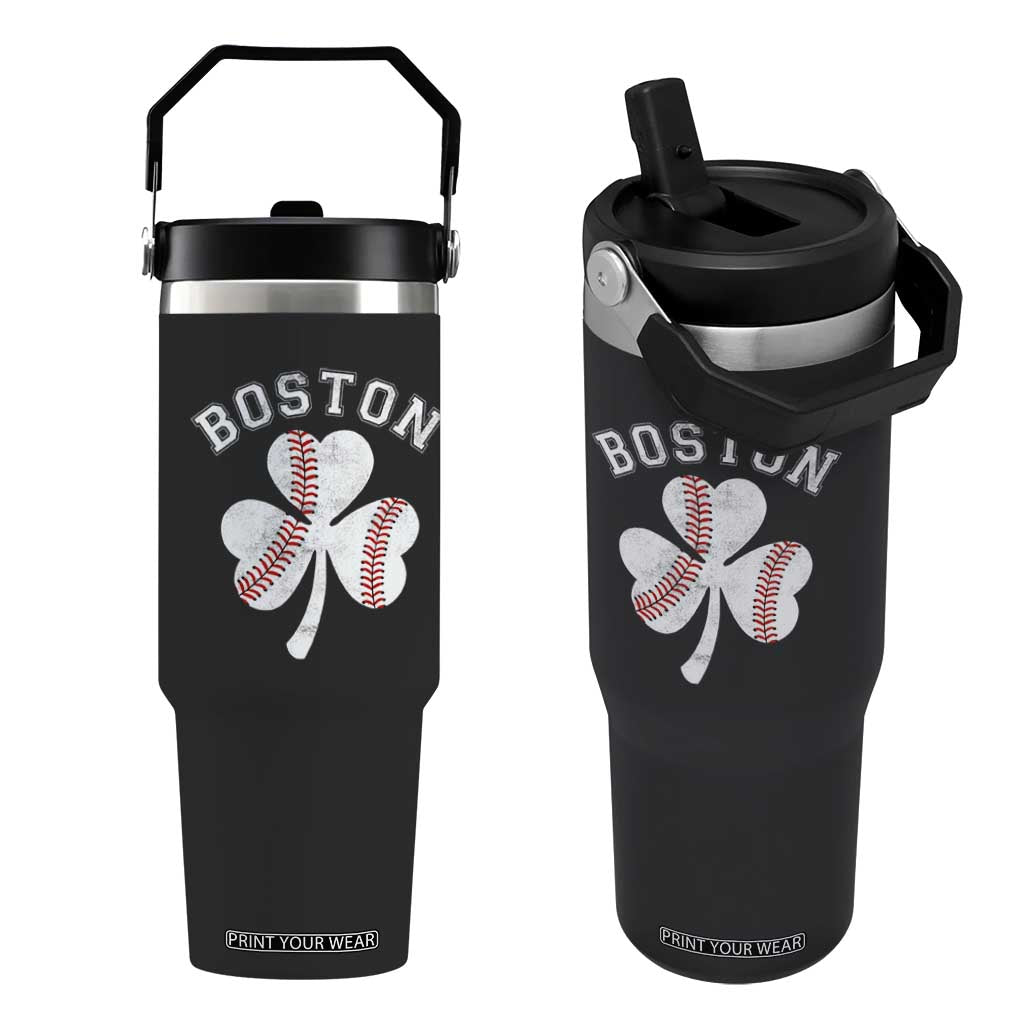 Funny Boston St Patricks Day Baseball Shamrock Flip Straw Tumbler TS11 One Size: 30 oz Black Print Your Wear