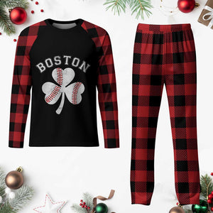 Funny Boston St Patricks Day Baseball Shamrock Plaid Pajama Set TS11 Buffalo Plaid Print Your Wear