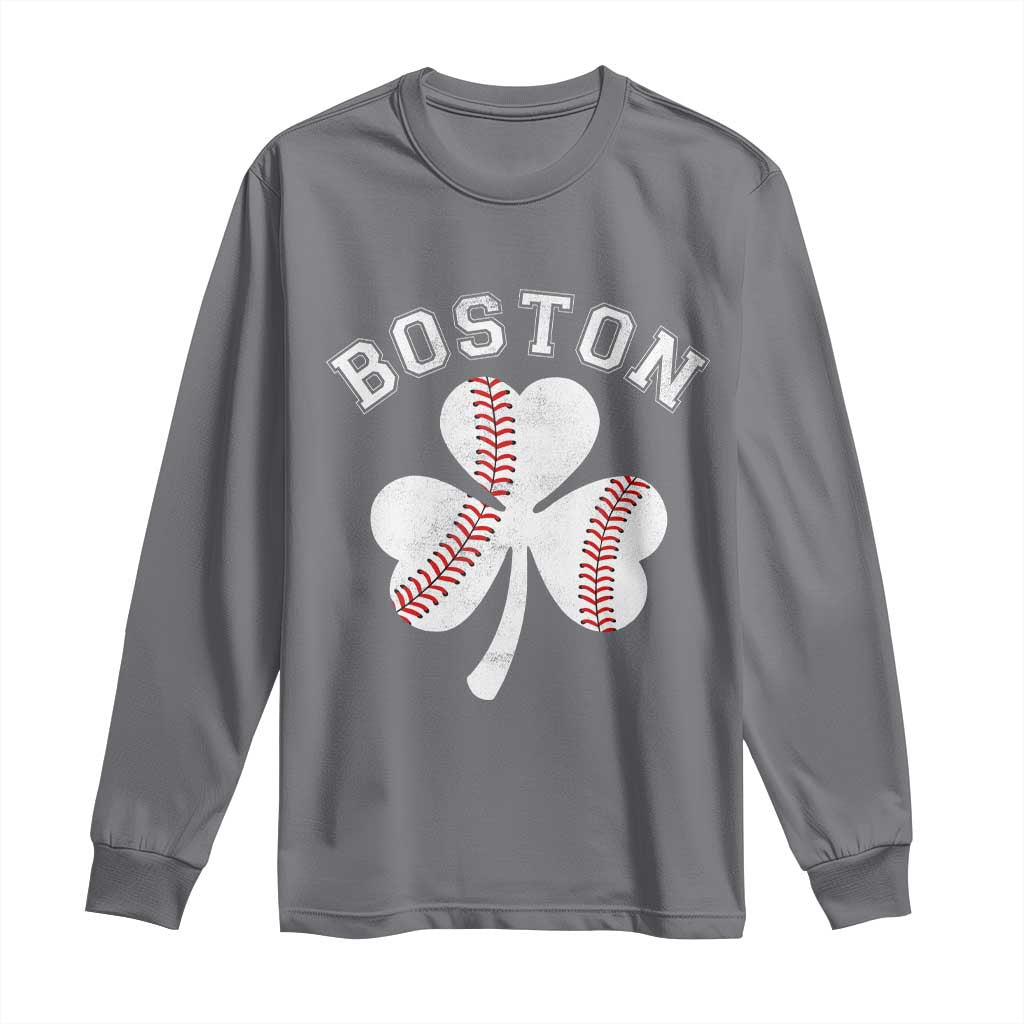 Funny Boston St Patricks Day Baseball Shamrock Long Sleeve Shirt TS11 Charcoal Print Your Wear