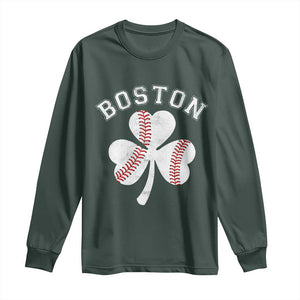Funny Boston St Patricks Day Baseball Shamrock Long Sleeve Shirt TS11 Dark Forest Green Print Your Wear