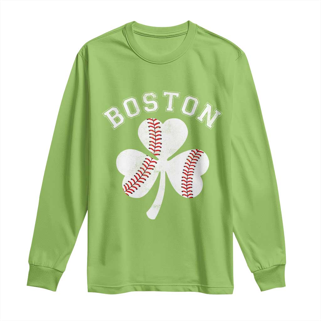 Funny Boston St Patricks Day Baseball Shamrock Long Sleeve Shirt TS11 Lime Print Your Wear