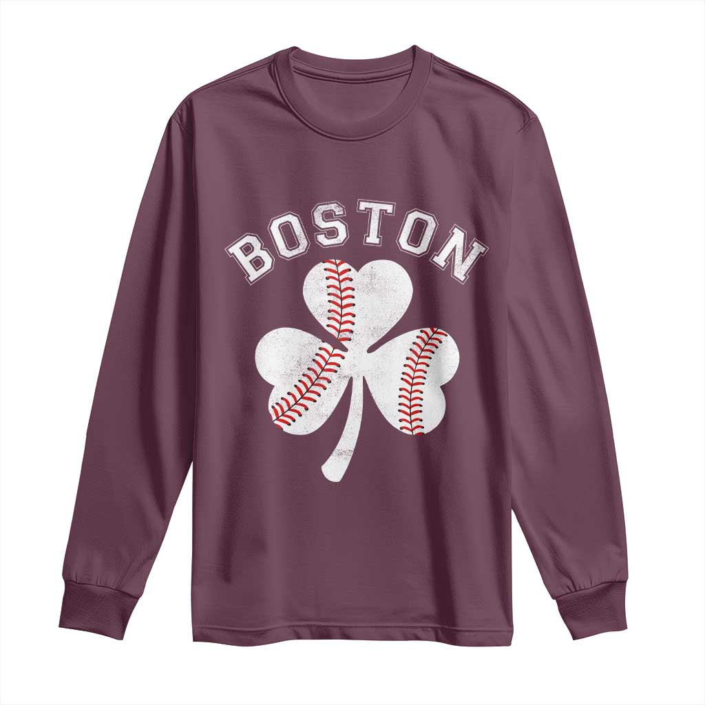 Funny Boston St Patricks Day Baseball Shamrock Long Sleeve Shirt TS11 Maroon Print Your Wear