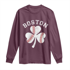 Funny Boston St Patricks Day Baseball Shamrock Long Sleeve Shirt TS11 Maroon Print Your Wear