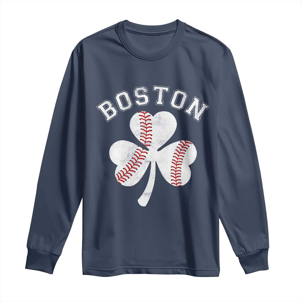Funny Boston St Patricks Day Baseball Shamrock Long Sleeve Shirt TS11 Navy Print Your Wear