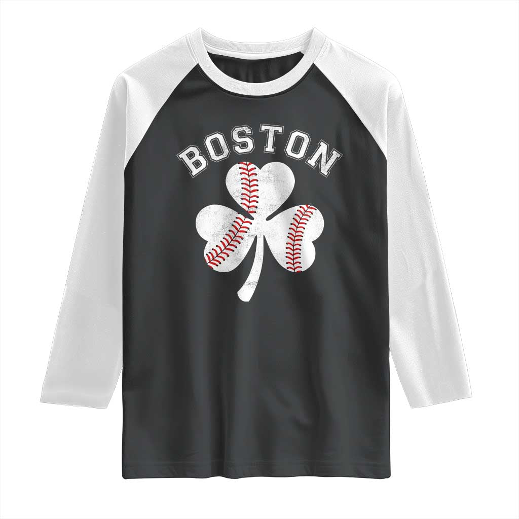 Funny Boston St Patricks Day Baseball Shamrock Raglan Shirt TS11 Black White Print Your Wear