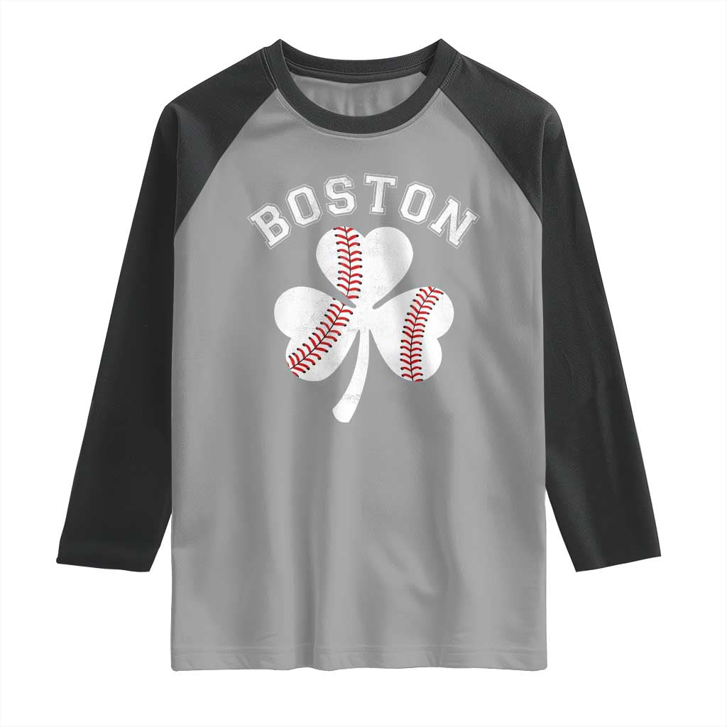 Funny Boston St Patricks Day Baseball Shamrock Raglan Shirt TS11 Sport Gray Black Print Your Wear