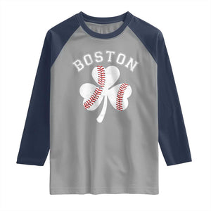 Funny Boston St Patricks Day Baseball Shamrock Raglan Shirt TS11 Sport Gray Navy Print Your Wear