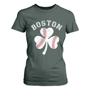 Funny Boston St Patricks Day Baseball Shamrock T Shirt For Women TS11 Dark Forest Green Print Your Wear