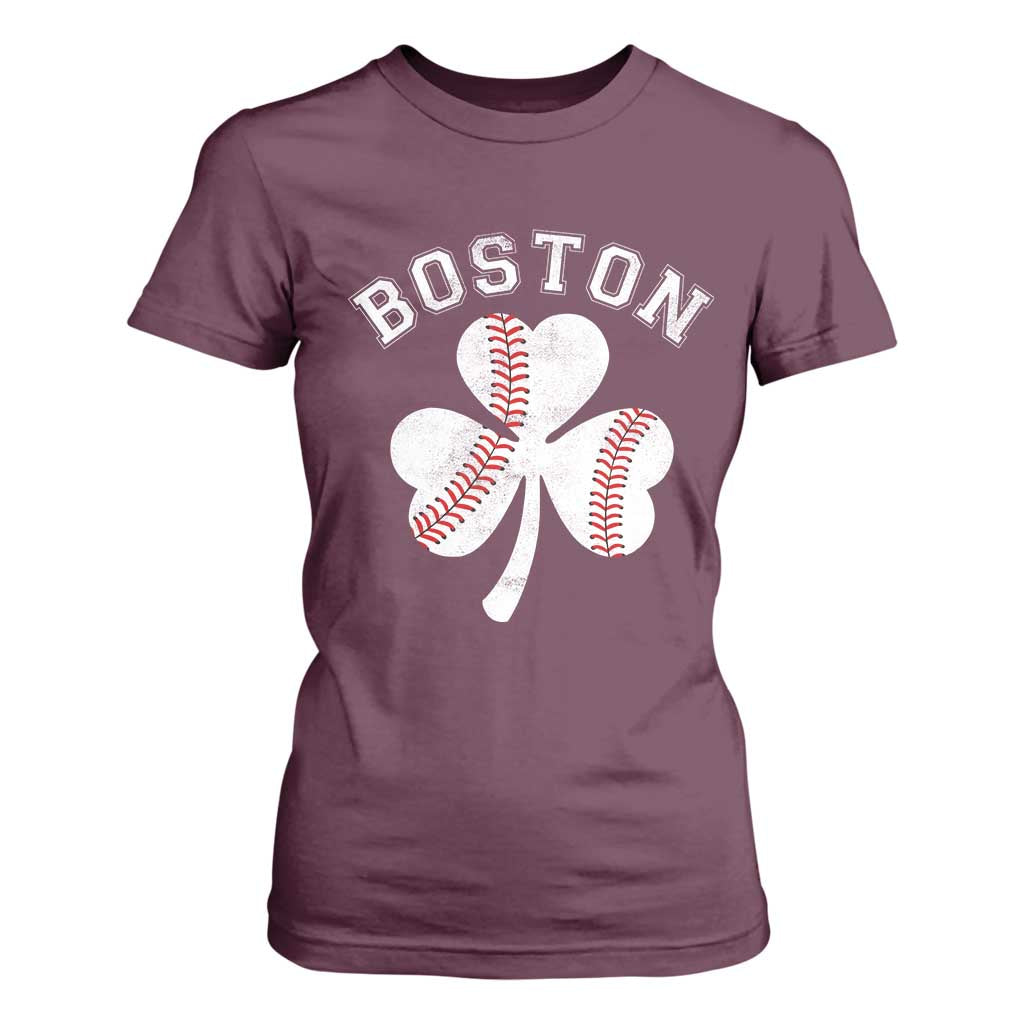 Funny Boston St Patricks Day Baseball Shamrock T Shirt For Women TS11 Maroon Print Your Wear
