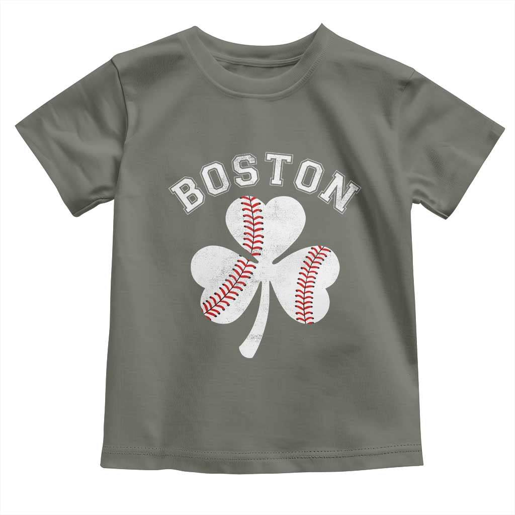 Funny Boston St Patricks Day Baseball Shamrock Toddler T Shirt TS11 Military Green Print Your Wear