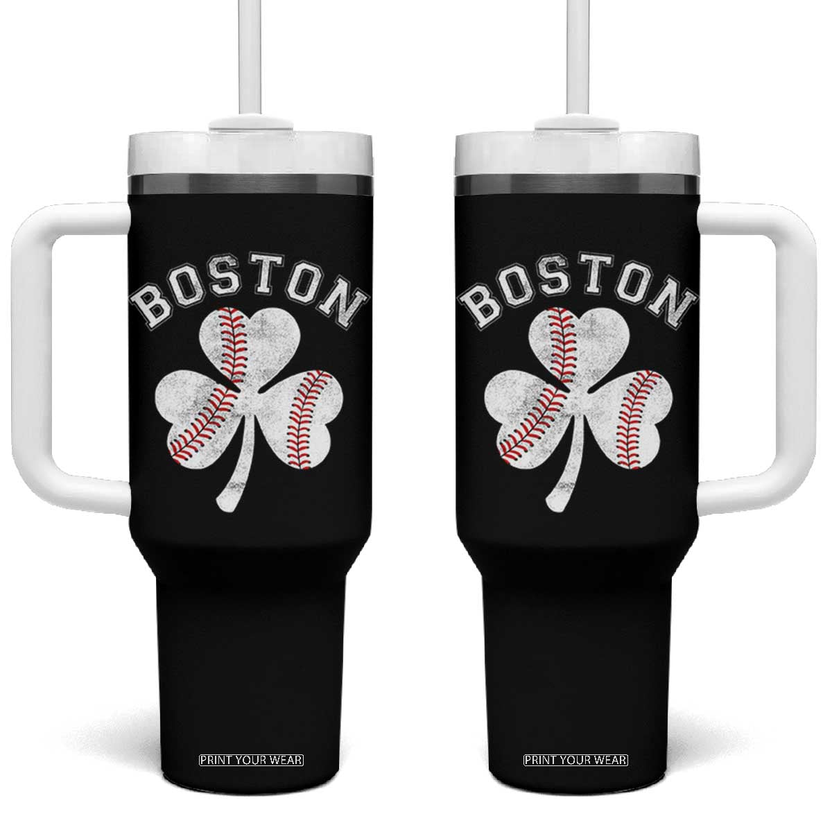 Funny Boston St Patricks Day Baseball Shamrock Tumbler With Handle TS11 One Size: 40 oz Black Print Your Wear