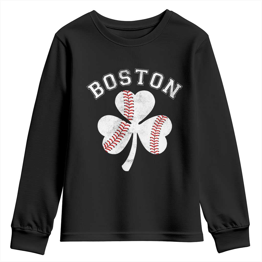 Funny Boston St Patricks Day Baseball Shamrock Youth Sweatshirt TS11 Black Print Your Wear