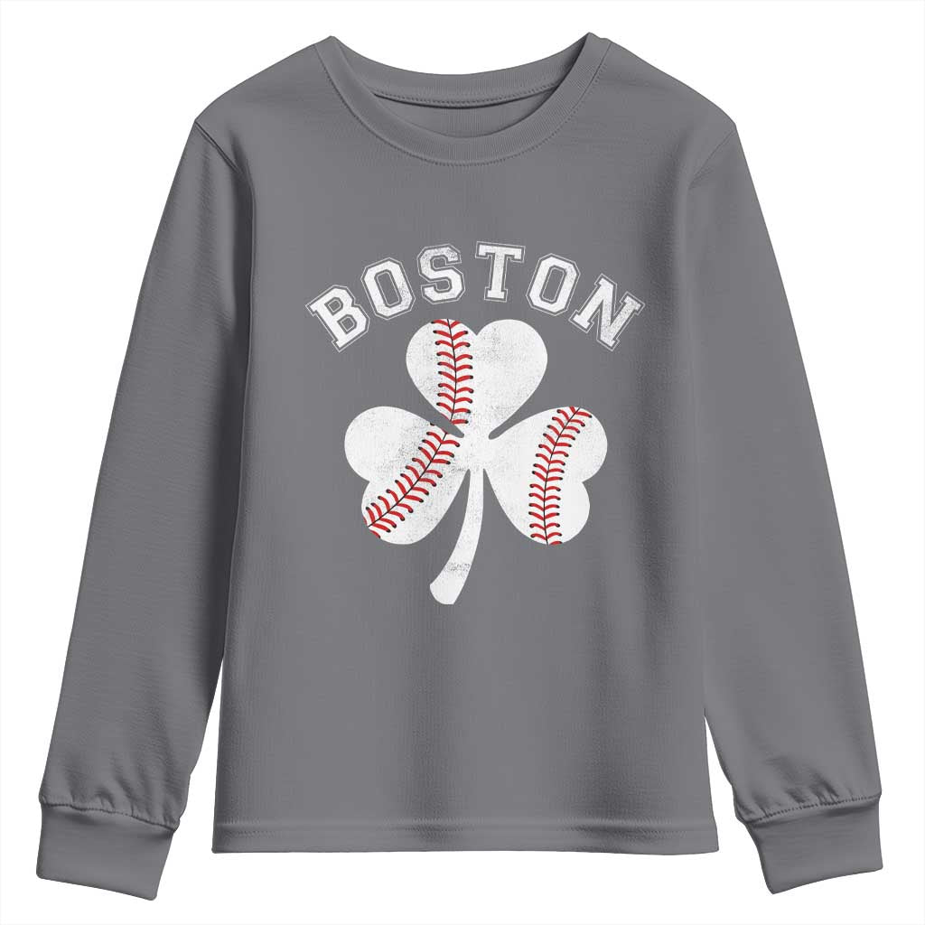 Funny Boston St Patricks Day Baseball Shamrock Youth Sweatshirt TS11 Charcoal Print Your Wear