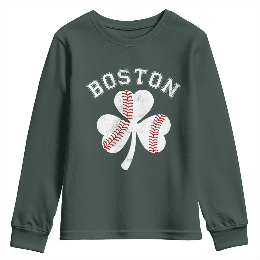 Funny Boston St Patricks Day Baseball Shamrock Youth Sweatshirt TS11 Dark Forest Green Print Your Wear