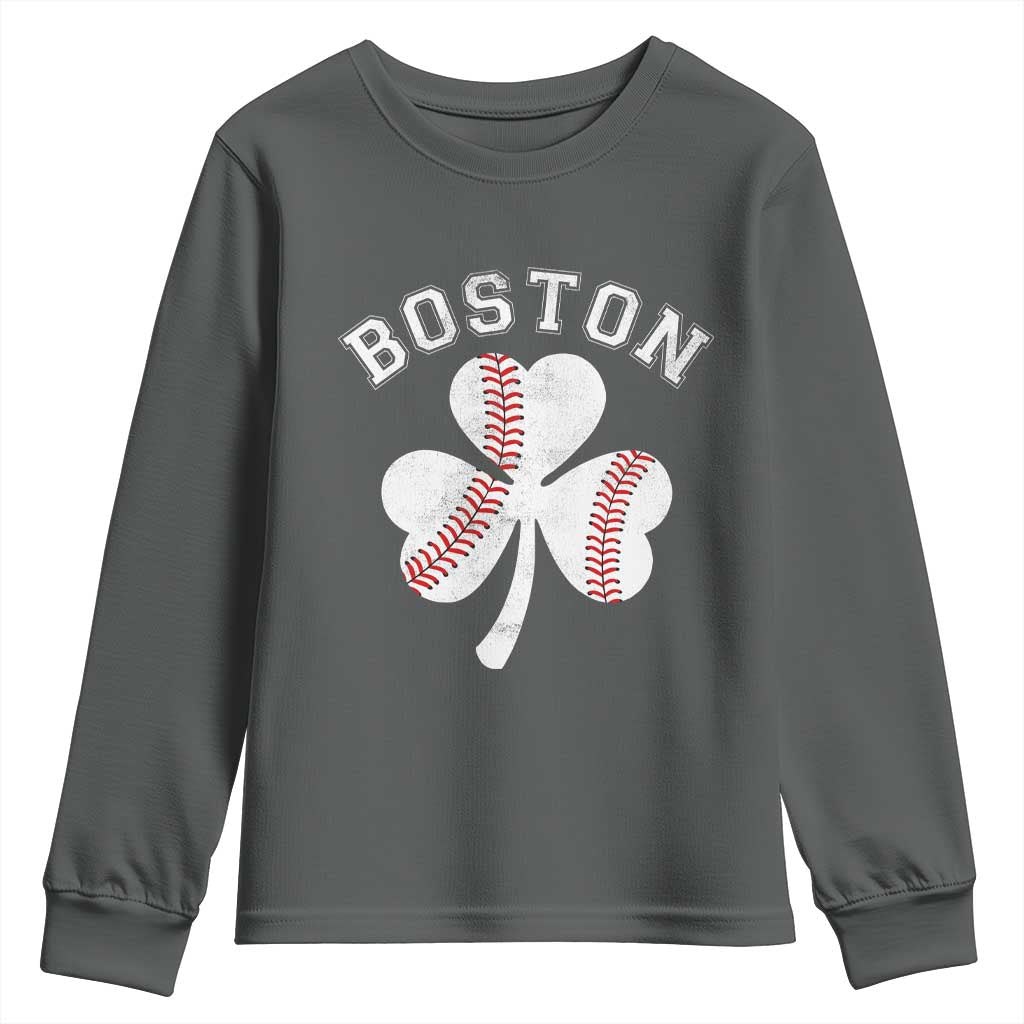 Funny Boston St Patricks Day Baseball Shamrock Youth Sweatshirt TS11 Dark Heather Print Your Wear