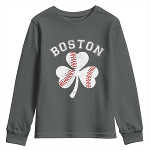 Funny Boston St Patricks Day Baseball Shamrock Youth Sweatshirt TS11 Dark Heather Print Your Wear